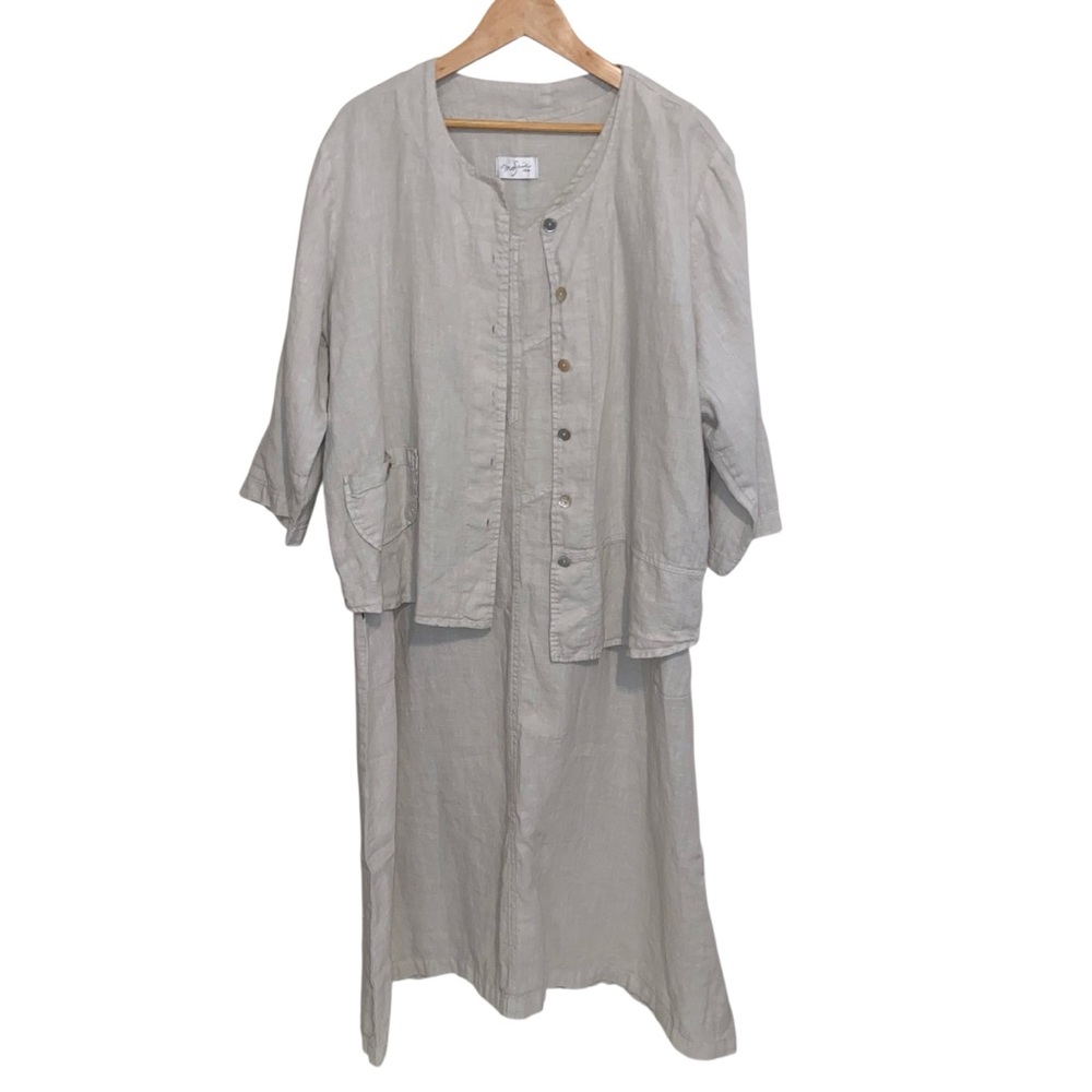 Vtg Mosaic Dress Womens Large 2 Piece  Midi Linen Cottagecore Lagenlook Top Sage